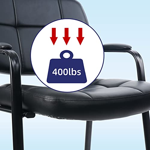 CLATINA Big & Tall Waiting Room Guest Chair with Bonded Leather Padded Arm Rest for Office Reception Lobby and Conference Desk, Black(2 Pack)
