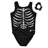Destira Gymnastics Leotard for Girls, Crystal Ribcage Black Skeleton Halloween, Child Medium (8)