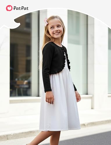 Image of PATPAT Girls Cardigan Bolero Size 4-12 Years Kids Knit Long Sleeve Ruffle Open Front Button Cover Up Cropped Tops for Girls