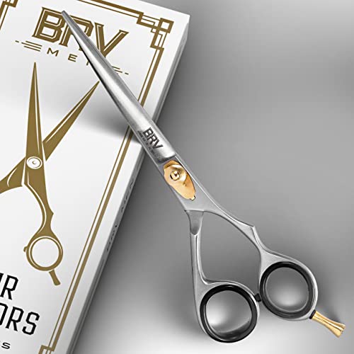 Brv Men Professional German Steel Hair Scissors - 6.5" - Hammer Forged, Hand Sharpened And Hand Polished Hair Cutting Scissors - 100% Stainless Steel (Silver) #TOP2