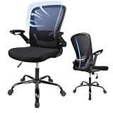 Komene Bürostuhl mit Klappbaren Armlehnen, Ergonomischer Schreibtischstuhl aus Netzstoff, 360° Drehstuhl, Arbeitsstuhl mit Verstellbare Lendenstütze, Mesh Computerstuhl bis 250lbs (Schwarz)