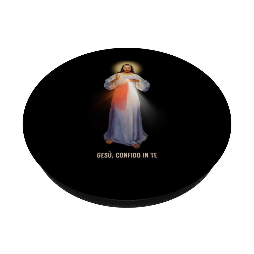 Gesù, Confido In Te Divine Mercy Image with text in Italian PopSockets Swappable PopGrip, Black - Image 2