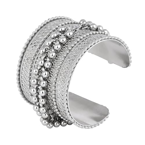 Image of I Jewels Navratri Ethnic Silver Oxidised Adjustable Afghani Ghungroo Cuff Kada Bracelet For Women