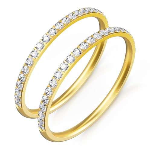 ZOOROO 2-Stück 14K Goldlegierung Stack Ringe für Oura Ring 5/Gen 4/4 Keramik/Gen 3 RingConn Gen 3/Gen 2 Air/Samsung Galaxy Ring/Ultrahuman Zirkonia Simulierte Diamant Ringe Stacking für Frauen