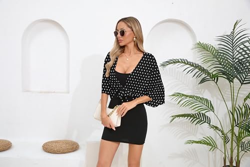 Image of TASAMO Women's 2026 Summer Lightweight Short Bolero Cardigan Shrug Sheer Tie Front Top 3 /4 Sleeve Jacket for Dress