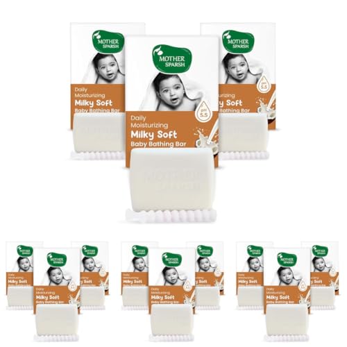 Image of Mother Sparsh Moisturizing Milky Baby Bathing Soap Bar - 75g X 3 | pH 5.5 with Milk, Coconut Oil and Vitamin E, Prevents Dryness & Rashes (Pack of 4)