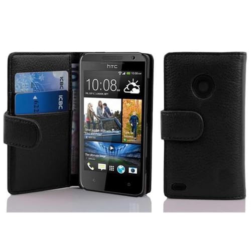cadorabo Coque pour HTC Desire 300 en Noir DE Jais - Housse Protection en Similicuir Structuré avec Stand Horizontal et Fente Carte - Portefeuille Etui Poche...