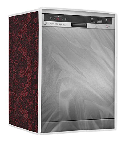 Image of Classic Dishwasher Cover Suitable for Voltas Beko of 12, 13, 14 and 15 Place Setting (63cmsX63cmsX81cms, Red Flower)