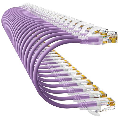 Image of Cat6a Patch Cables 1ft (24 Pack) Slim, Cat6 Ethernet Patch Cable Pure Copper, Flexible Cat 6 Patch Cable 550MHZ 10G, Space-Saving Cat 6A Network Cables for Patch Panel, Purple