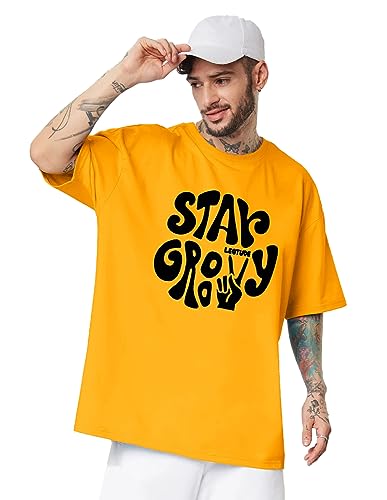 Image of LEOTUDE Men's Oversized Half Sleeve Round Neck (FS49 Men Groovy P Mustard XXXL)
