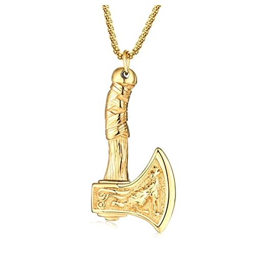 VNOX Herr rostfritt stål viking Tors hammare hänge halsband viking smycken för män, guld/silver, kedjelängd 60 cm, Metall Rostfritt stål,