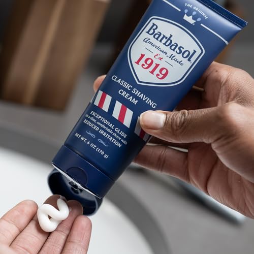 Image of Barbasol 1919 Classic Shaving Cream | Non-Aerosol Shave Cream for Men | Infused With Aloe, Coconut Oil, Shea Butter | Exceptional Glide | Made in the USA, 6 OZ (Pack of 1)