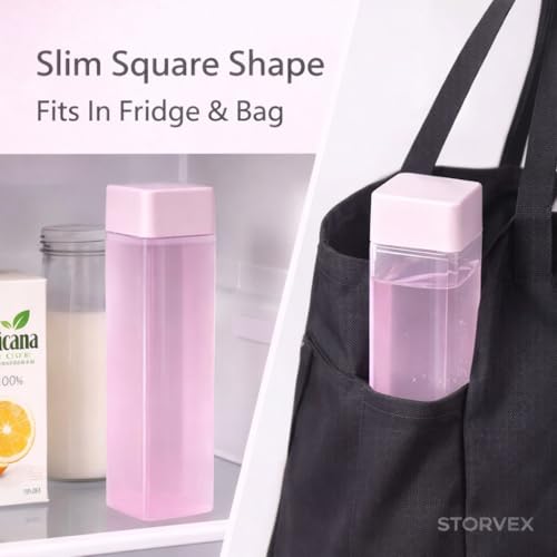 Image of Frosty Square Fridge Water Bottles Set of 6 | 1 Litre BPA Free Plastic Fridge Bottles | Slim Refrigerator Water Bottle Set for Home & Office | Gym Bottle | Kitchen (BABY PINK) (BABY PINK)