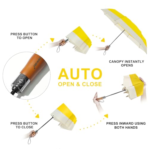 Parapluie de golf coupe-vent solide compact jaune pour grands vents - 5