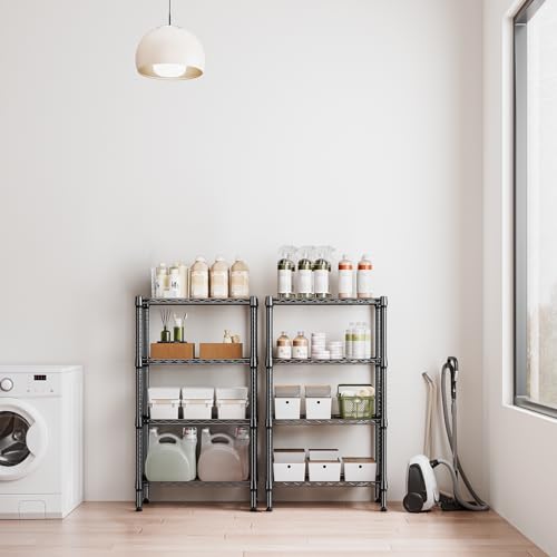 Image of M MZG 1000 lbs 4 Tier Shelf Metal Storage Shelves Wire Rack Closet Organizers for Garage Kitchen Bathroom Laundry Black 11.8 inch D x 25.6 inch W x 45.5 inch H