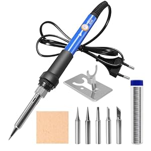 TUOLNK 9-in-1 60W Lötkolben-Set, 5 Lötspitzen, Ständer, Lötdraht & Schwamm