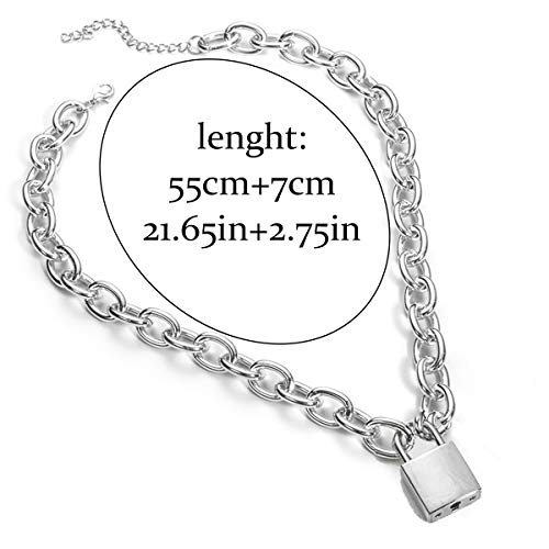 Firsteel Punk Hiphop Rock Gothic Style Lock And Key Necklace Pendant Influx Silver Stainless Steel Double Layer Choker For Women Men Dress Up #TOP5