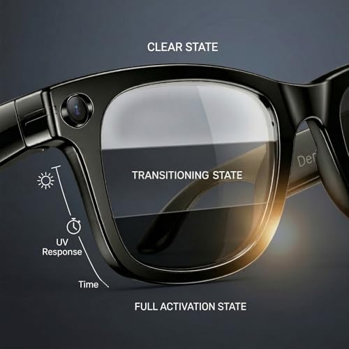 Image of AI Smart Glasses with Camera and Bluetooth, 8MP 4K Camera Glasses with Translation & Voice Control, Video, Audio Recording, IP67 Waterproof Smart Glasses for Business & Outdoor(Photochromic)