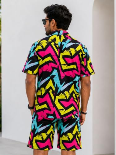 Image of BROWN CULTURE Men's Cotton Blend Printed Co Ord Set | Casual Matching Shirt and Shorts | Relaxed Home Wear | Comfortable Night Suit | Lounge Outfit | Everyday Leisure Clothing