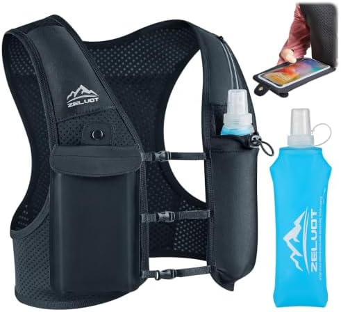 Zelvot Running Vest for Women Men, USA Original Patent, Adjustable Chest Straps Running Hydration Vest with 500ml Soft Flask, Lightweight Breathable Reflective Running Vest for Trail Running - M/L