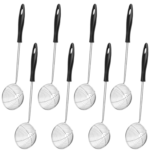 8 Stück Edelstahl Küchensieb Fondue Sieb Siebkelle, Kescher für Fondue Sieblöffel, Schaumlöffel mit Griffen, Feinmaschig Küchensieb Klein, Abseihlöffel, Schaumkelle Edelstahl Fonduesieb für Gemüse