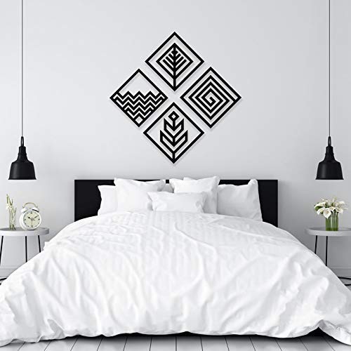 WALLCENTRE (ART BEYOND IMAGINATION) Mild Steel Modern 4 Elements Square Shape Metal Wall Hanging Art Home Decor for Living Room, Bedroom, Kids Room (Size: 58 X 58 cm, Black)