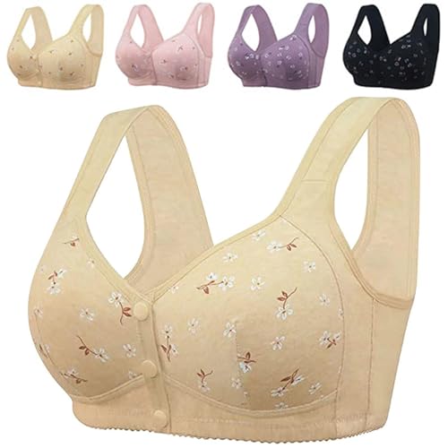 Women's High Support Push Up Sports Bra Full Coverage Padded Snap Front Closure Daily Workout Comfort Active Bra (Apricot 46)