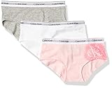 Calvin Klein Kids Girls' Modern Cotton Hipster Underwear 3-Pack, White/Heather Grey/Strawberry Tie-dye, X-Large