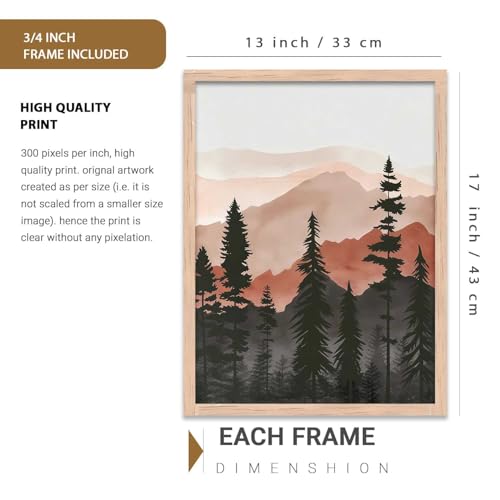 Image of kotart Mountain View Framed Painting | Big Aesthetic Nature Inspired Framed Paintings for Living Room Bedroom Wall Decor Set Of 3 (13X17 inch)