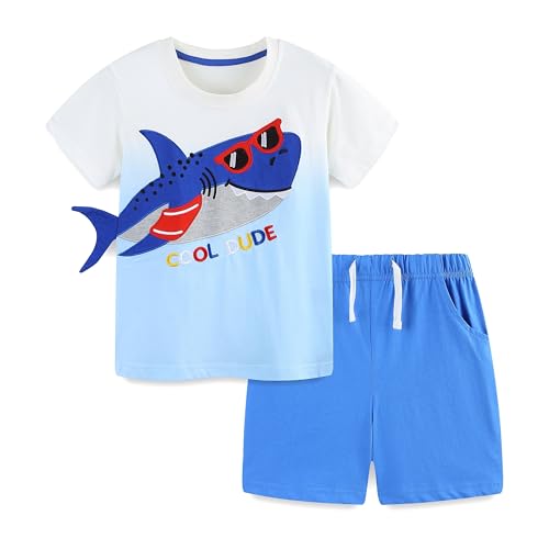 TCWWBB Toddler Boys Summer Short Outfits Clothes Set Kids Dinosaur Print Short Sleeve Cotton T-Shirt Tops and Shorts 2 Piece Crewneck Clothing Set Age 4-5 Years Old