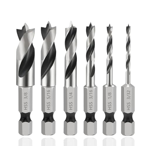 6pcs Juegos de brocas, Helicoidales para madera, Brocas en espiral para HSS, Mango hexagonal de 1/4'', para madera y metales blandos