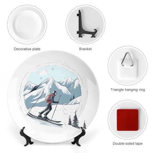 Plato decorativo de porcelana temática esquí de 7 pulg miniatura 3