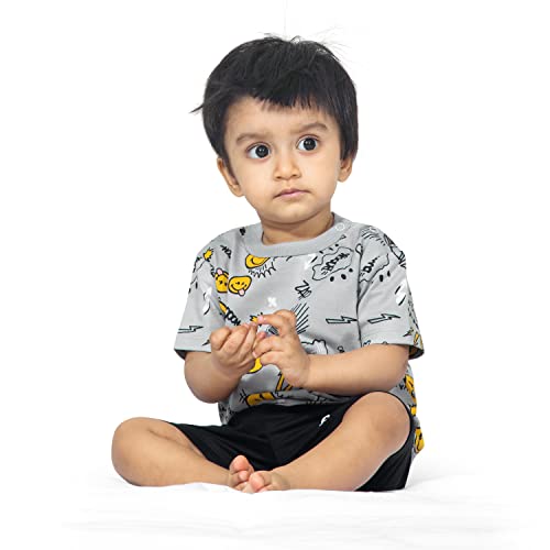 Image of ARIEL Baby Boys & Baby girls Cotton Printed Round Neck Half Sleeve T-shirt & Short Summer Clothing Sets
