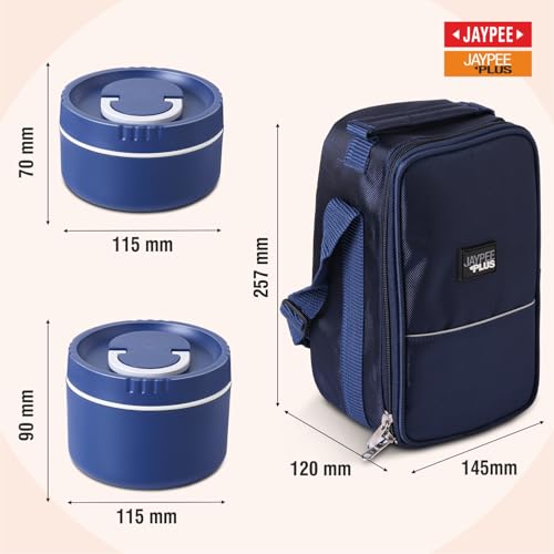 Image of Jaypee Plus Snackpac Airtight Leakproof Container 1300 ml Lunch Box with Bag for School, Office, Ideal for Snacks and Meal, Keeps Food Hot & Fresh Inner Stainless Steel Easy to Carry Handle, Blue