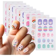 9 Sheets Self-Adhesive Colorful Nail Stickers, for Fun Nail Art Decoration, Sun Designs, Flower, Rainbow, Strawberry, Cat, Heart, Rabbit