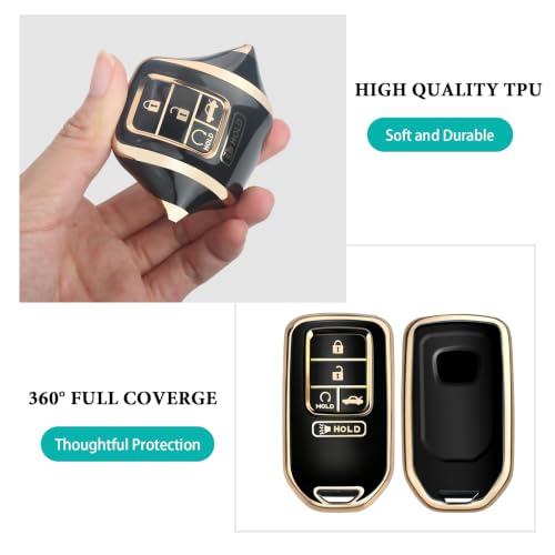 Image of MILD EAST for Honda Key Fob Cover with Keychain, Car Key Case Shell for Honda Accord Civic Pilot Passport CRV 5 Buttons (Gold-Black)