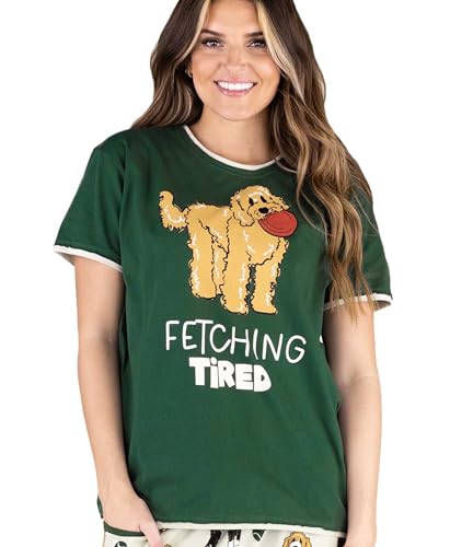 Lazy One Pajamas for Women, Cute Pajama Tops, Comfy Women's Tees, Fetching Tired Doodle, (Medium)