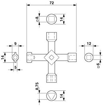 Miniatura 6 de Llave universal 4 en 1 de triángulocuadradaredonda, llave de aleación multifunción de 4 vías para válvula de gabinete de ascensor eléctrico de tren