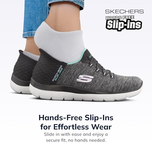 Skechers Women's Summits Hands-Free Slip-Ins – Memory Foam Insole, Heel Pillow, Vegan Materials Sneaker, Black/Turquiose, 5 Wide