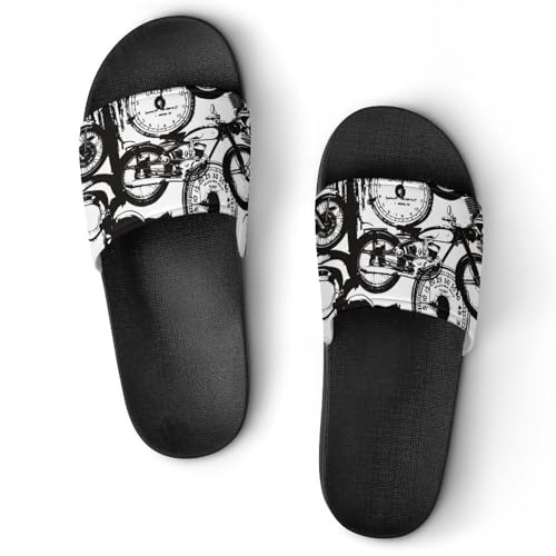 Old Motorcycle Pattern, PVC Slippers Sandals for Women Men Open Toe Soft Cushioned Non-Slip Sandal for Indoor Outdoor