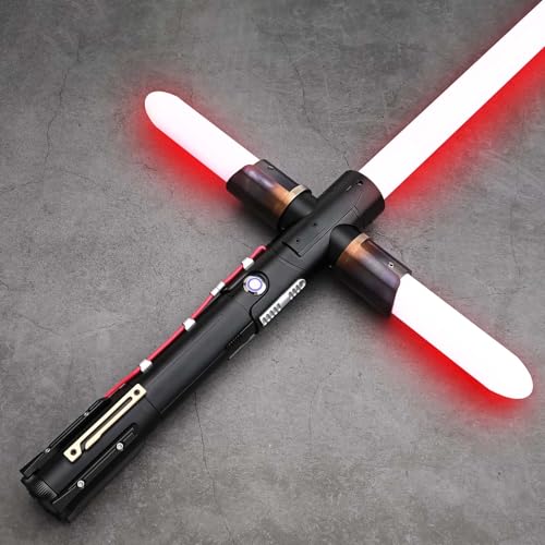 Galidraan Heavy Dueling Light Saber Motion Control Smooth Swing Crossguard Light Saber with 12 RGB Colors 16 Sound Fonts Heavy Metal Handle and Replaceable Blade Light Sabers for Adults