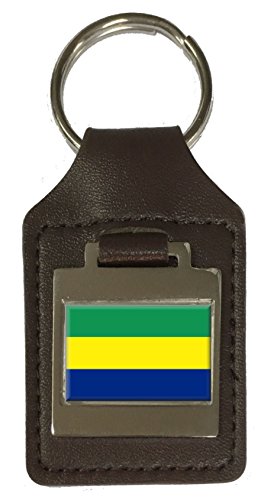 Porte-clés en cuir gravé Gabon suspendu au sac à dos de voyage