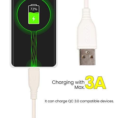 Image of Eliide 15W Type C USB Cable - 3.0 Amp Quick Charge QC 3.0, Adaptive Fast Charging, and Turbo Charging Compatible Fast Charging Cable, Strong and Durable 1.0 Meter PVC USB Cable for C Type Devices for Charging Adapter (DC 44C White)