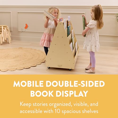 Image of Back2School Express 5-Tier Mobile Double-Sided Book Shelf, Rolling Book Display with Wheels, Classroom & Daycare Storage, Natural Birch