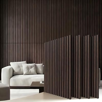 Wood Slat Wall Panels - 4 Pack 47.2" × 23.6" - Acoustic Sound Proof Panels Noise Reduction for Home Office Studio, 3D Fluted Sound Dampening Absorbing Panels, Dark Walnut