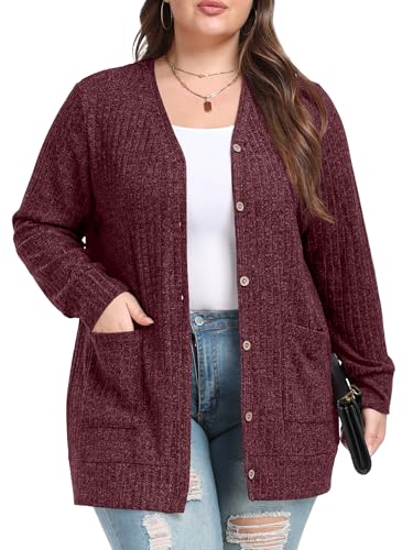 OLRIK Plus Size Sweaters Open Front Button Down...