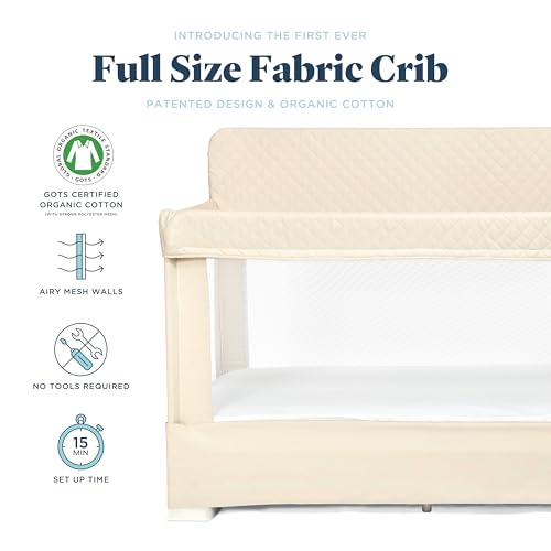 Image of Baby Delight Lunaire Full Size Crib | Breathable Mesh Baby Crib | Tool-Free Assembly Baby Bed | 100% GOTS Certified Organic Cotton Fabric | Organic Oat