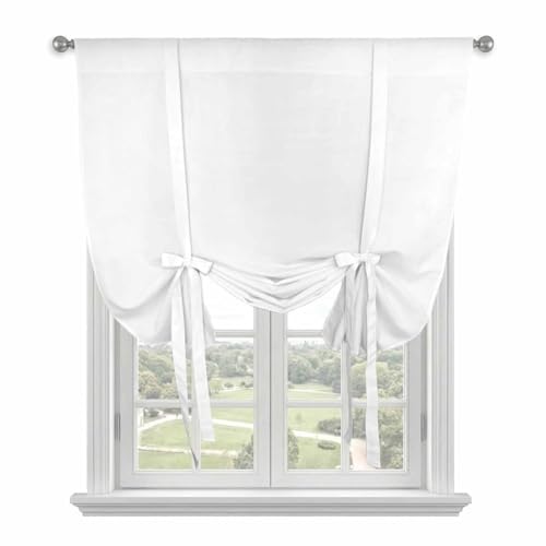 LOVE HOME DAY Tie Up Curtains for Kitchen Windows,Pure White