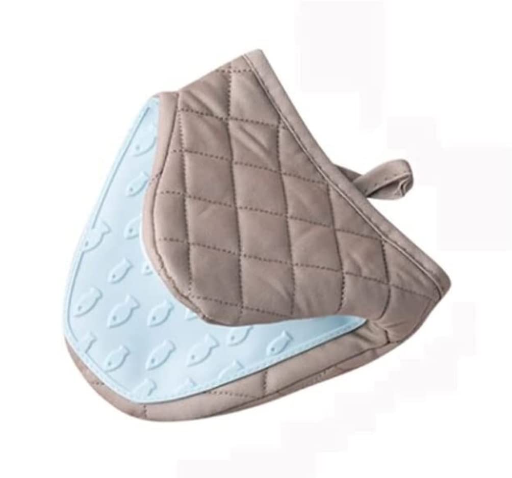 Gants de Cuisine Isolation Thermique en Silicone Épaissie Résistante À La Chaleur Et Aux Hautes Températures Et À L'échaudage Adaptée Au Micro-Ondes, 2 Pièces Manique(Blue)