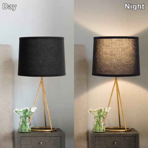 Image of Black Lamp Shades Set of 2, 11.6 inchTop x 12.6 inchBottom x 9.8 inchHigh Medium | Drum Lamp Shades for Table Lamps Floor Lamps Wall Lamps, Replacement Lampshades, Spider, Harp Holders Included, Easy Assembly